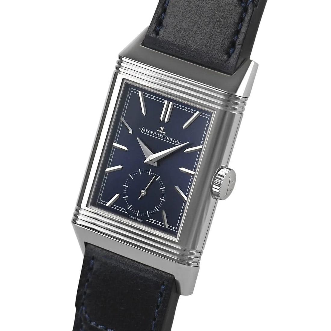 JAEGER-LECOULTRE REVERSO TRIBUTE SMALL WATCH: JAEGER-LECOULTRE Reverso Tribute Small Brand: JAEGER-LECOULTRE Type/Style: Wristwatch Material: Case Material stainless Color: Dial Color blue Size: Case Size Case Size: 45.6 x 27.4 mm Accessories