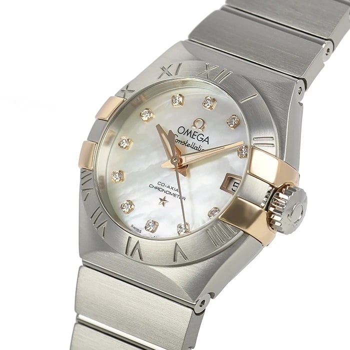 OMEGA CONSTELLATION BRUSHED CO-AXIAL CHRONOMETER WATCH: OMEGA Constellation Brushed Co-Axial Chronometer Brand: OMEGA Type/Style: Wristwatch Material: Case Material Stainless steel and pink gold Color: Dial Color white Size: Case Size Case Size: 27.0mm