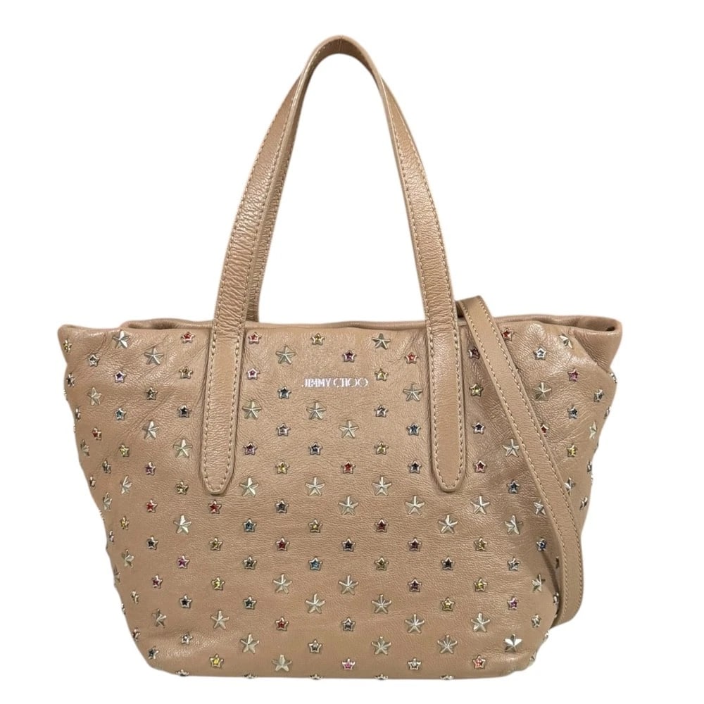 JIMMY CHOO STAR STUDS SHOULDER BAG: JIMMY CHOO Star studs Shoulder Bag Brand: JIMMY CHOO Type/Style: Shoulder Bag Material: Exterior Material leather Color: Exterior Color beige Size: W6.3 x H6.5 x D4.7inch Handle:11.0inch Accessori