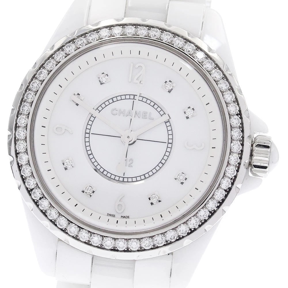 CHANEL DIAMOND BEZEL DIAMONDS WHITE CERAMIC QUARTZ WATCH: CHANEL Diamond Bezel Diamonds White Ceramic Quartz Watch Brand: CHANEL Type/Style: Wristwatch Material: Band Material Stainless Steel / ceramic, Case Material Stainless Steel / ceramic Color: Band Col
