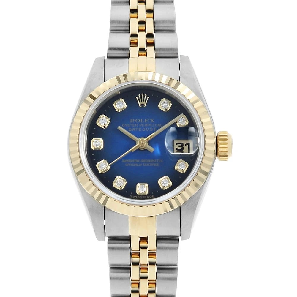 ROLEX BLUE GRADATION WATCH: ROLEX blue Gradation Watch Brand: ROLEX Type/Style: Wrist watch Material: Band Material Stainless Steel/Yellow Gold, Case Material Stainless Steel/Yellow Gold Color: Dial Color Blue Size: Case Size Ca