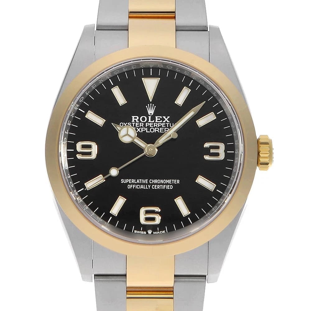 ROLEX EXPLORER BLACK WATCH: ROLEX Explorer black Watch Brand: ROLEX Type/Style: Wrist watch Material: Band Material Stainless Steel/Yellow Gold, Case Material Stainless Steel/Yellow Gold Color: Dial Color Black Size: Case Size C