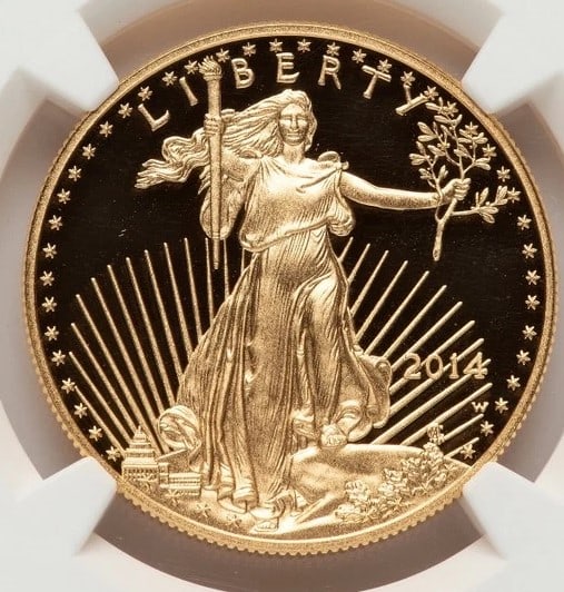 2014-W PROOF GOLD EAGLE 1 OZ BUST ART: 2014-W Proof Gold Eagle 1 oz Bust Art Year: 2014 Composition: GOLD Denomination: $50 Country of Origin: United States Accessories: None Accessories Notice: When purchasing pre-owned goods, please r