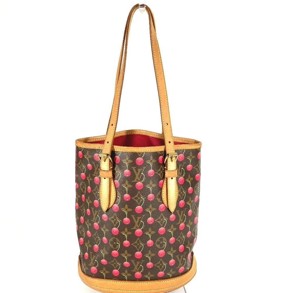 LOUIS VUITTON MONOGRAM CHERRY BUCKET PM SHOULDER BAG TOTE BAG: LOUIS VUITTON Monogram Cherry Bucket PM Shoulder Bag Tote Bag Brand: Louis Vuitton Type/Style: Shoulder Bag Material: MonogramCanvas Color: BrownxRed Size: W8.9?H10.2?D6.1inch / W22.5cm?H26cm?D15.5cm 
