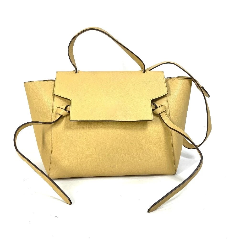 CELINE BELT BAG MINI 2WAY BAG SHOULDER BAG LEATHER YELLOW: CELINE Belt bag mini 2WAY bag Shoulder Bag Leather yellow Brand: CELINE Type/Style: Shoulder Bag Material: Leather Color: yellow Size: W10.6?H8.1?D6.1inch / W27cm?H20.5cm?D15.5cm Accessories: None