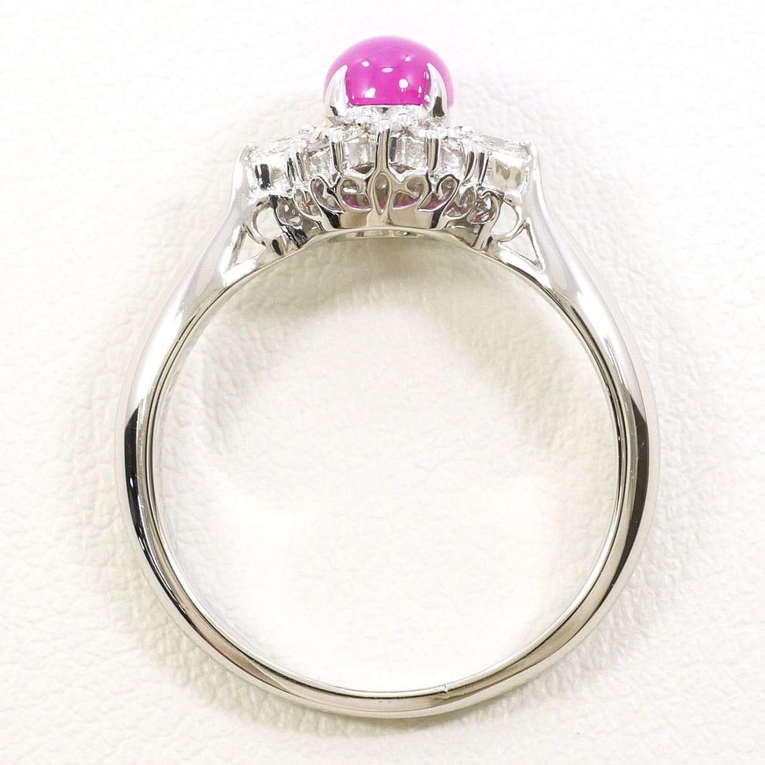 PT900 PLATINUM RING SYNTHETIC STAR RUBY - 2