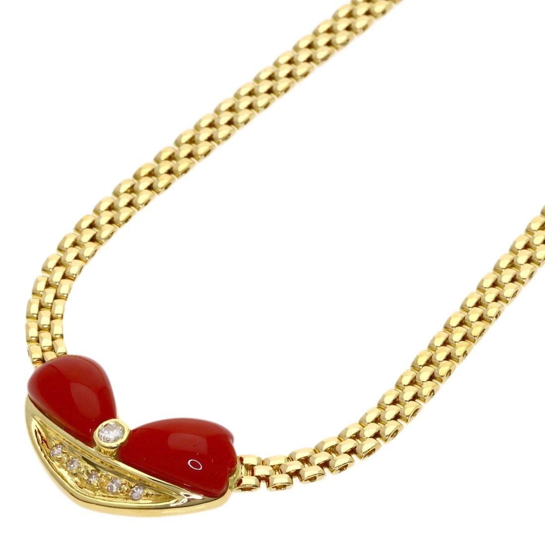 CORAL DIAMOND NECKLACE K18 YELLOW GOLD: Coral Diamond Necklace K18 Yellow Gold Brand: SELECT JEWELRY Type/Style: Necklace Material: K18 Yellow Gold, Main Stone Coral Color: Gold Size: Chain Length:16.1inch/41cm Chain Width:1.5inch/3.7mm Top