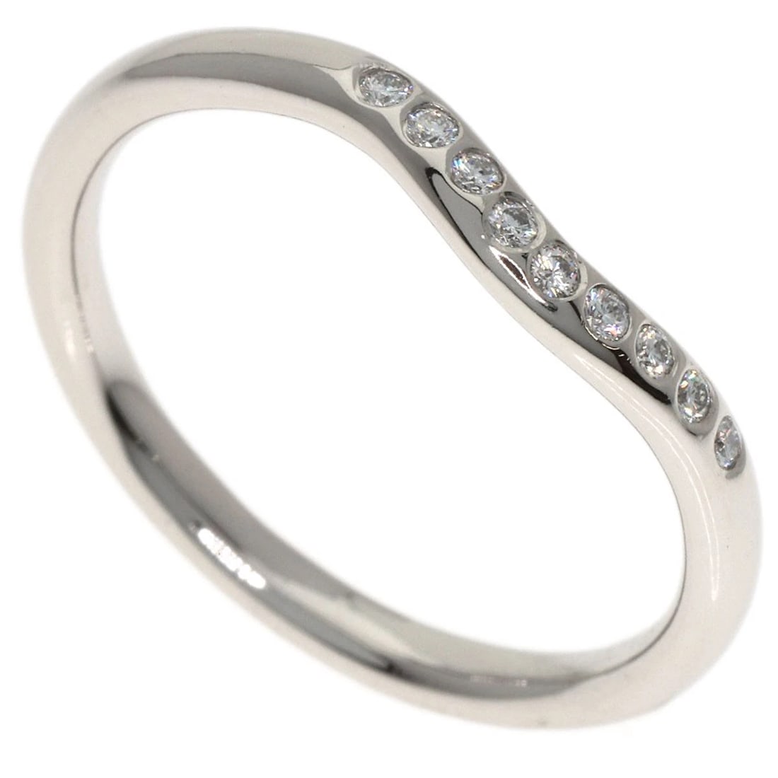 TIFFANY&CO. CURVED BAND DIAMOND RING PLATINUM PT950: TIFFANY&Co. Curved band Diamond Ring Platinum PT950 Brand: TIFFANY&Co. Type/Style: Ring Material: Platinum PT950, Main Stone natural Color: Silver Size: 5.5 (US) Accessories: None Accessor