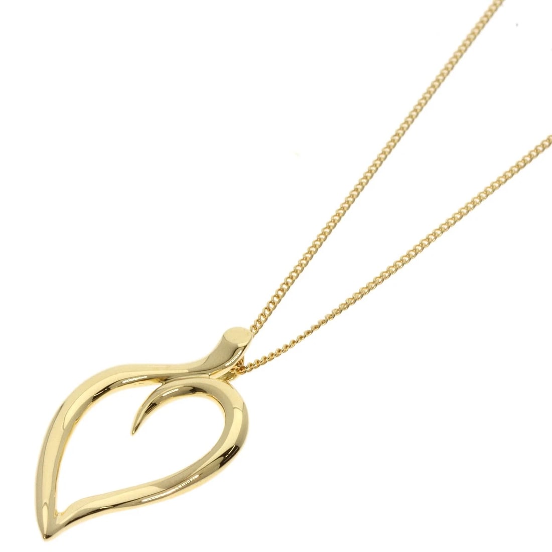 TIFFANY&CO. LEAF HEART NECKLACE K18 YELLOW GOLD: TIFFANY&Co. Leaf heart Necklace K18 Yellow Gold Brand: TIFFANY&Co. Type/Style: Necklace Material: K18 Yellow Gold, Color: Gold Size: Chain Length:17.7inch/45cm Chain Width:0.4inch/0.9mm Top Size:1.0in