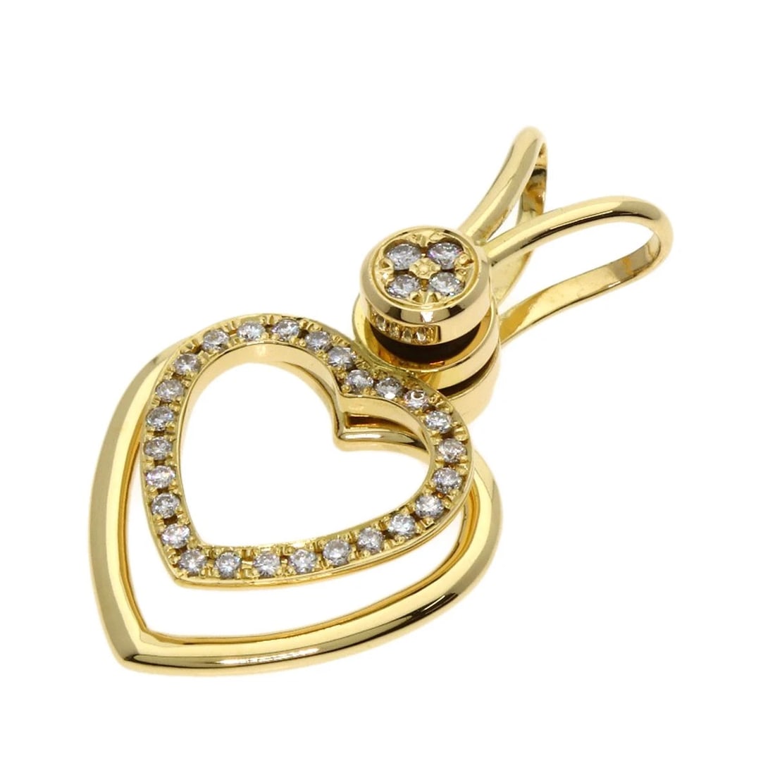 WALTHAM SWING HEART DIAMOND PENDANT TOP K18 YELLOW GOLD: WALTHAM Swing Heart Diamond Pendant top K18 Yellow Gold Brand: WALTHAM Type/Style: Pendant top Material: K18 Yellow Gold, Main Stone Natural Color: Gold Size: Top Size:1.0inch/24.6x19.4x8.3mm Length:1