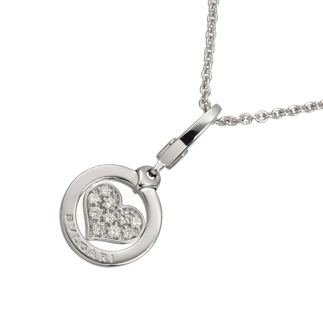 BVLGARI TONDO HEART DIAMOND NECKLACE WHITE GOLD 750: BVLGARI Tondo Heart Diamond Necklace White Gold 750 Brand: BVLGARI Type/Style: Necklace Material: 750 White Gold, Main Stone Natural Color: White Gold Size: internal circumference of the chain:16.1inc