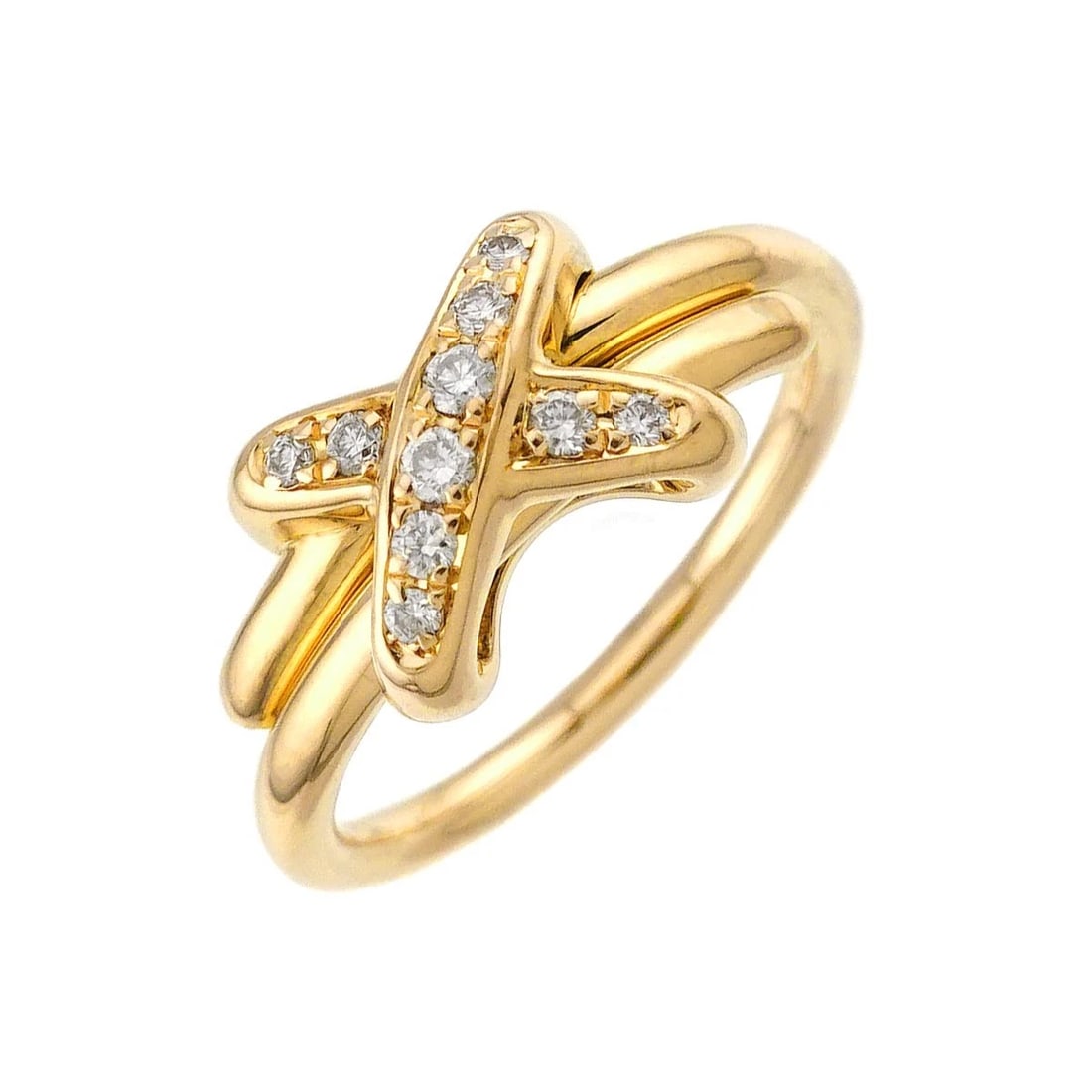 CHAUMET JEUX DE LIENS DIAMOND RING YG 750: CHAUMET Jeux de Liens Diamond Ring YG 750 Brand: CHAUMET Type/Style: Ring Material: 750 Yellow Gold, Main Stone Natural Color: Yellow Gold Size: 4.75-5(US) Accessories: None Accessories No