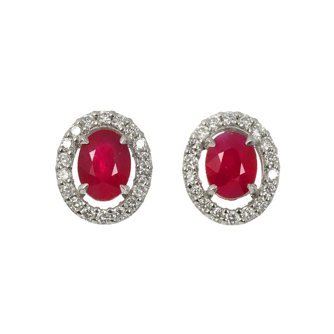 RUBY DIAMOND EARRINGS PIERCED 18K WG: Ruby Diamond Earrings Pierced 18K WG Brand: Unbranded Type/Style: Earrings Material: 750 White Gold, Main Stone Ruby Color: White Gold Size: W 9.4 X H 11mm Accessories: None Accessories No