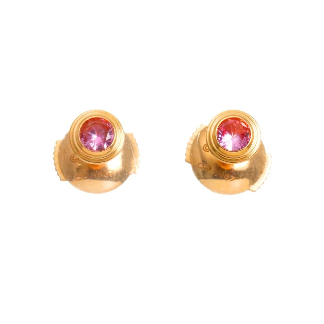 CARTIER DAMOUR SAPPHIRE EARRINGS PIERCED: Cartier Damour Sapphire Earrings Pierced Brand: Cartier Type/Style: Earrings Material: 750 Pink Gold, Main Stone Sapphire Color: Pink Gold Size: W5 x H5mm Post (diameter) 1mm Accessories: None