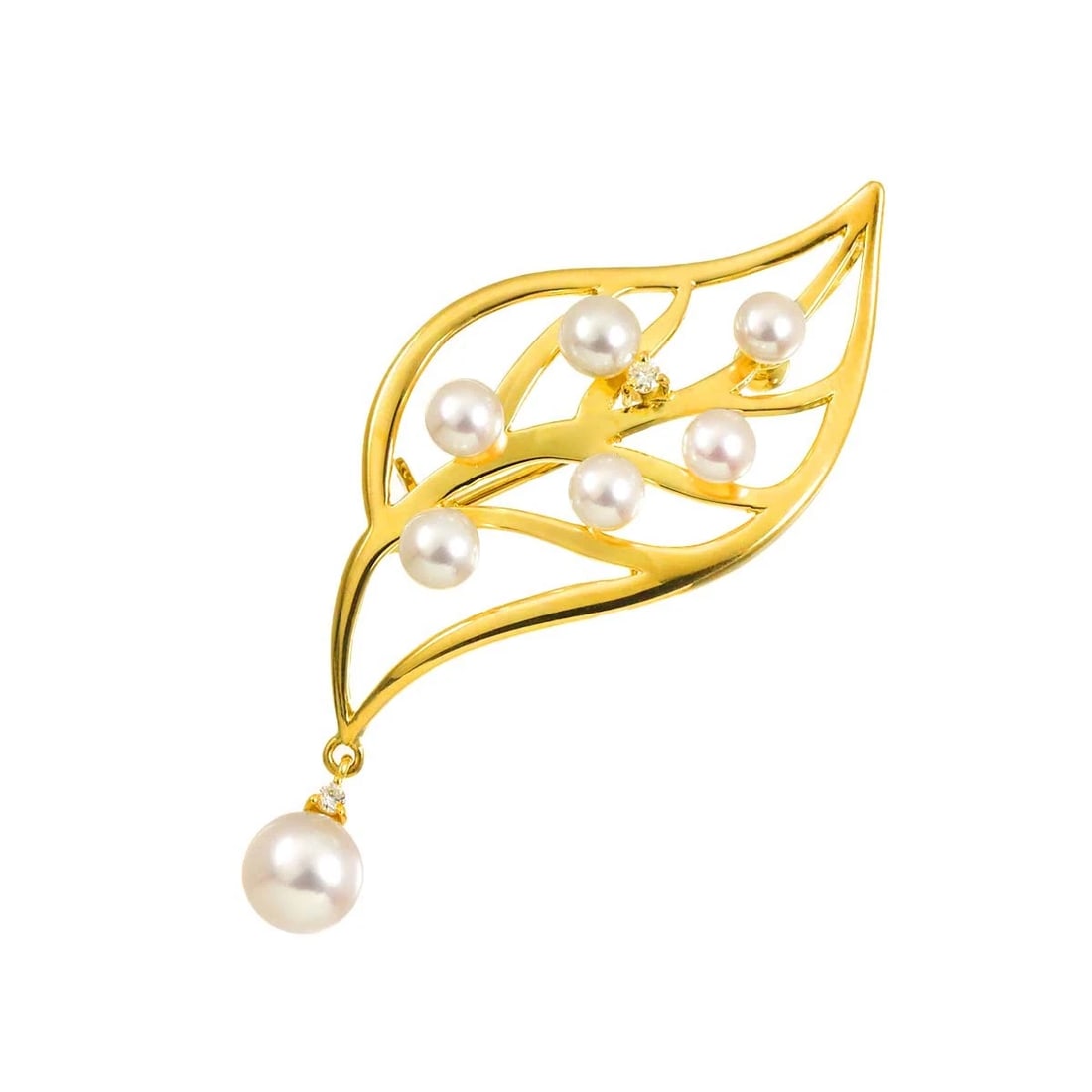TASAKI AKOYA PEARL DIAMOND BROOCH YELLOW GOLD 750: TASAKI Akoya pearl Diamond Brooch Yellow Gold 750 Brand: TASAKI Type/Style: Brooch Material: 750 Yellow Gold, Color: Yellow Gold Size: W21 x H52mm Thickness:6.2 mm Accessories: None Access