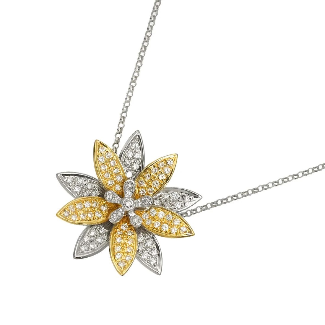 DIAMOND NECKLACE WHITE YELLOW GOLD 750: Diamond Necklace White Yellow Gold 750 Brand: Unbranded Type/Style: Necklace Material: 750 White Yellow Gold, Main Stone Natural Color: White Gold Size: internal circumference of the chain:16.5inch-15
