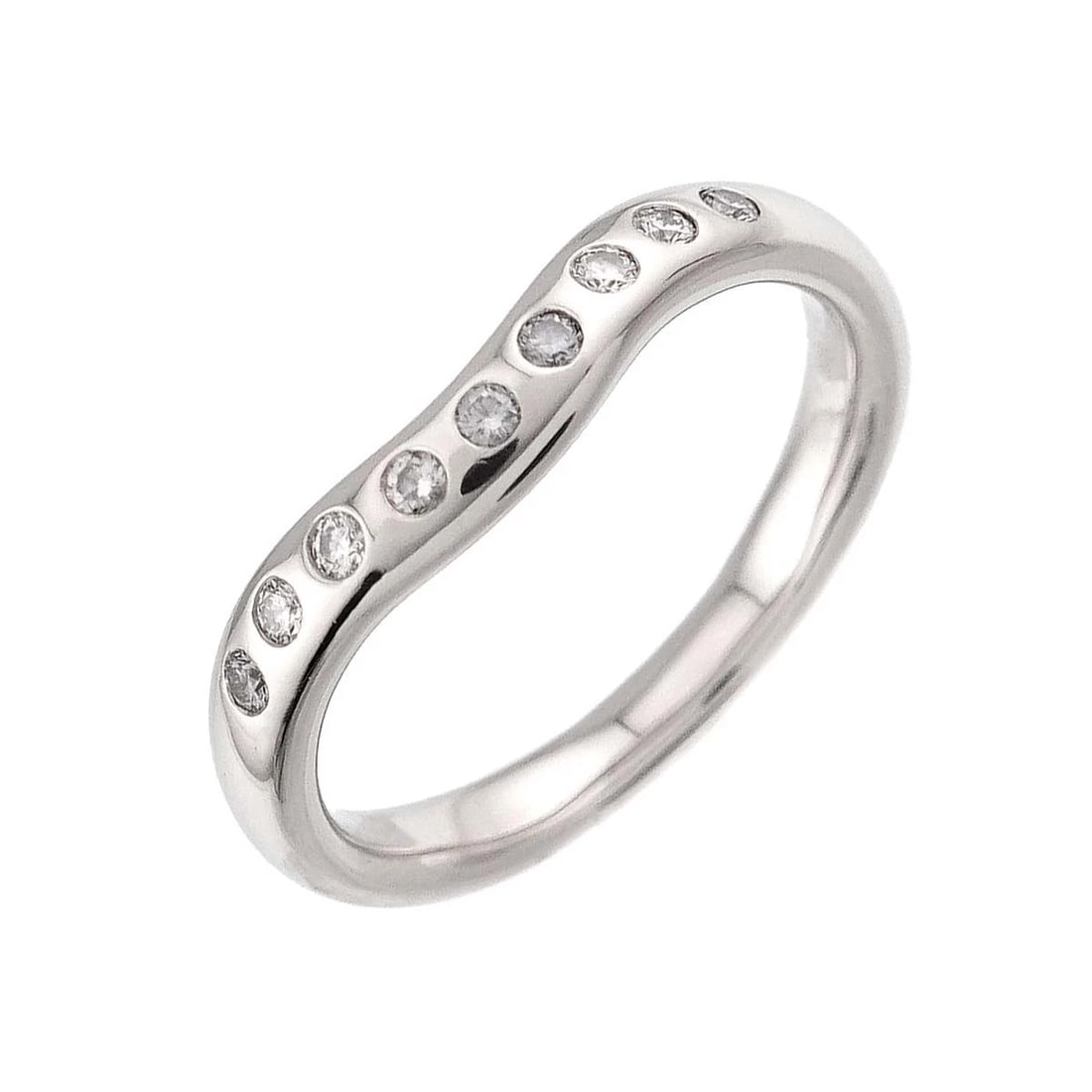 TIFFANY CO. WIDE CURVED BAND DIAMOND RING: TIFFANY Co. Wide Curved Band Diamond Ring Brand: TIFFANY Co. Type/Style: Ring Material: PT950, Main Stone Natural Color: Platinum Size: 4.5(US) Accessories: None Accessories Notice: When p