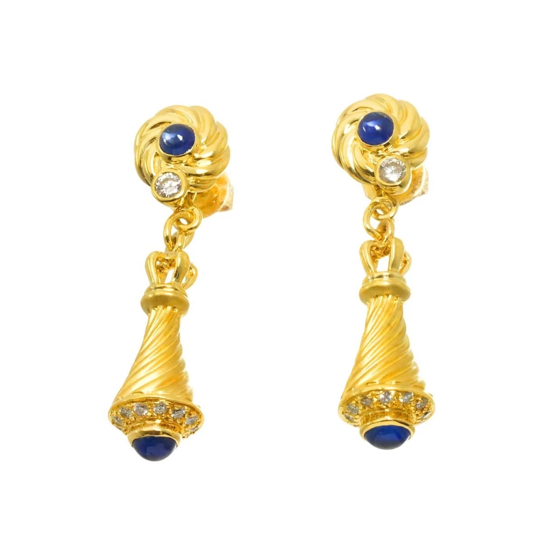 SAPPHIRE DIAMOND EARRINGS PIERCED 750: Sapphire Diamond Earrings Pierced 750 Brand: Unbranded Type/Style: Earrings Material: 750 Yellow Gold, Main Stone Sapphire Color: Gold Size: W 7.8 X H 32.7mm Accessories: None Accessories Notice:
