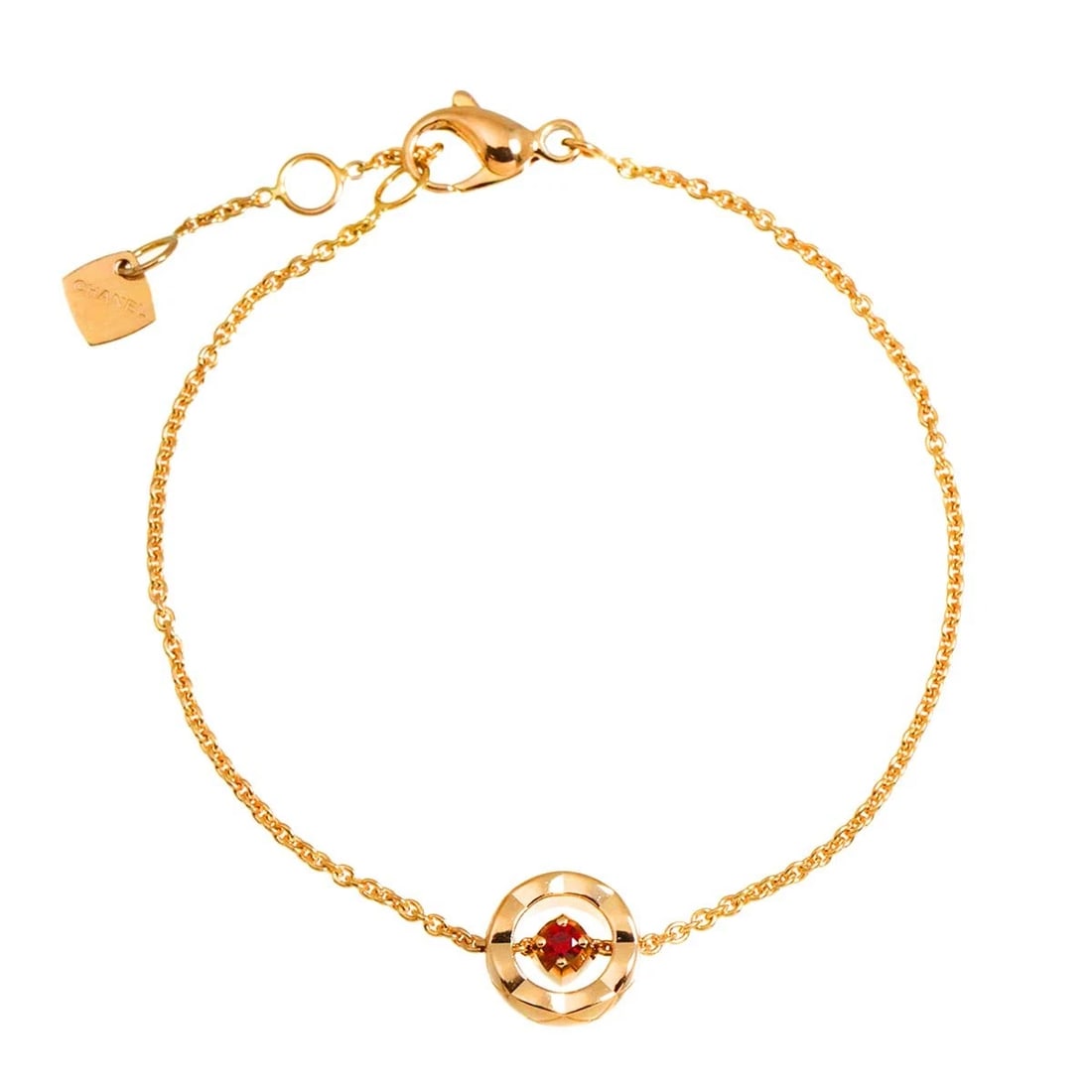 CHANEL COCO CRUSH RUBY BRACELET PINK GOLD 750: CHANEL Coco Crush Ruby Bracelet Pink Gold 750 Brand: CHANEL Type/Style: Bracelet Material: 750 Pink Gold, Main Stone Ruby Color: Pink Gold Size: Inner circumference 5.7inch - 4.9inch Width:(max.) 8 mm