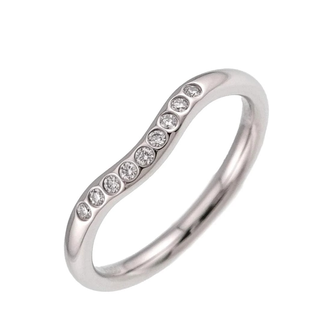 TIFFANY CO. CURVED BAND DIAMOND RING PT: TIFFANY Co. Curved Band Diamond Ring Pt Brand: TIFFANY Co. Type/Style: Ring Material: Pt950, Main Stone Natural Color: Platinum Size: 5.25(US) Accessories: None Accessories Notice: When purchasing