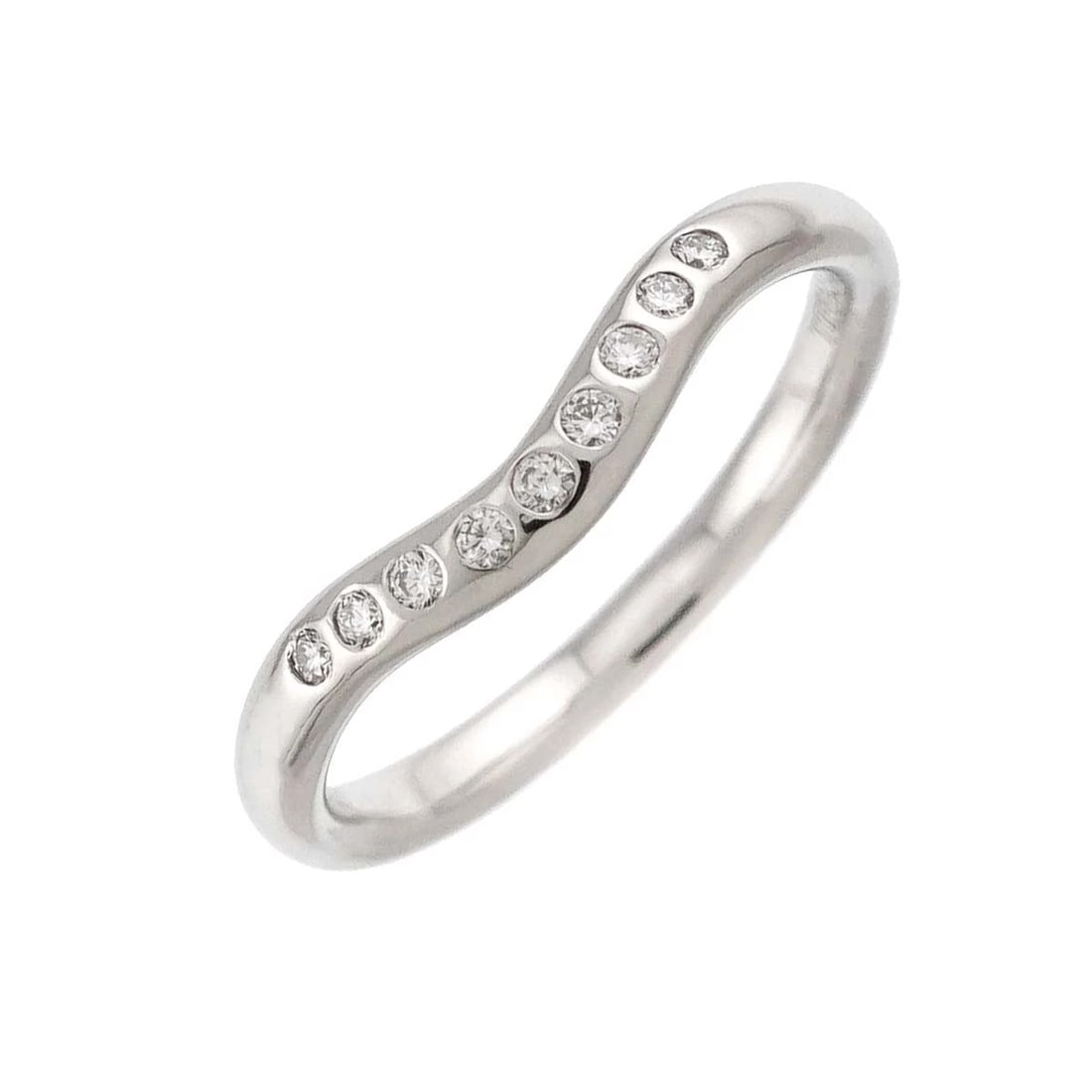 TIFFANY CO. CURVED BAND DIAMOND RING: TIFFANY Co. Curved Band Diamond Ring Brand: TIFFANY Co. Type/Style: Ring Material: PT950, Main Stone Natural Color: Platinum Size: 4.5(US) Accessories: None Accessories Notice: When purcha