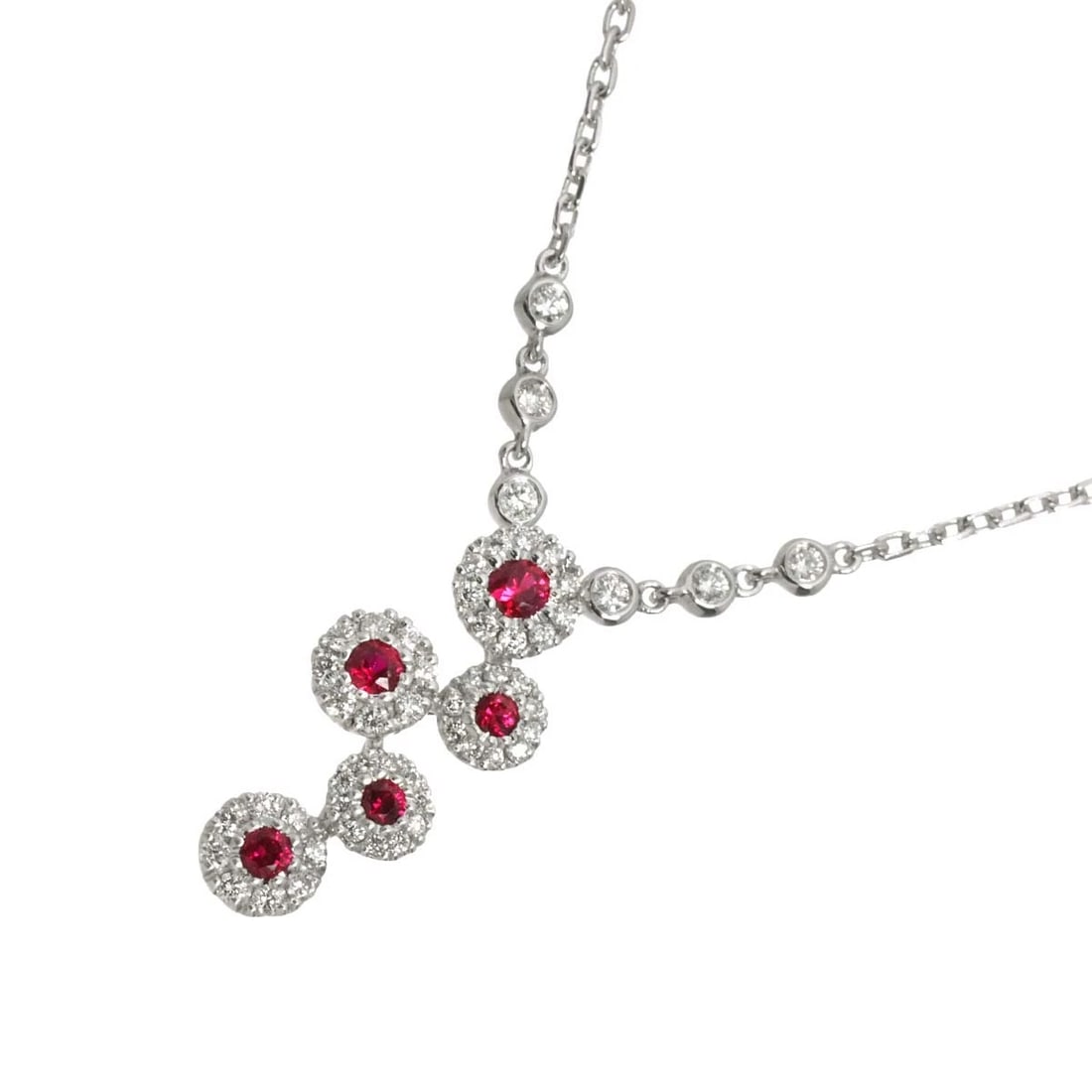 RUBY DIAMOND NECKLACE WHITE GOLD 750: Ruby Diamond Necklace White Gold 750 Brand: Unbranded Type/Style: Necklace Material: 750 White Gold, Main Stone Ruby Color: White Gold Size: internal circumference of the chain:16.5inch Top Charm(max)