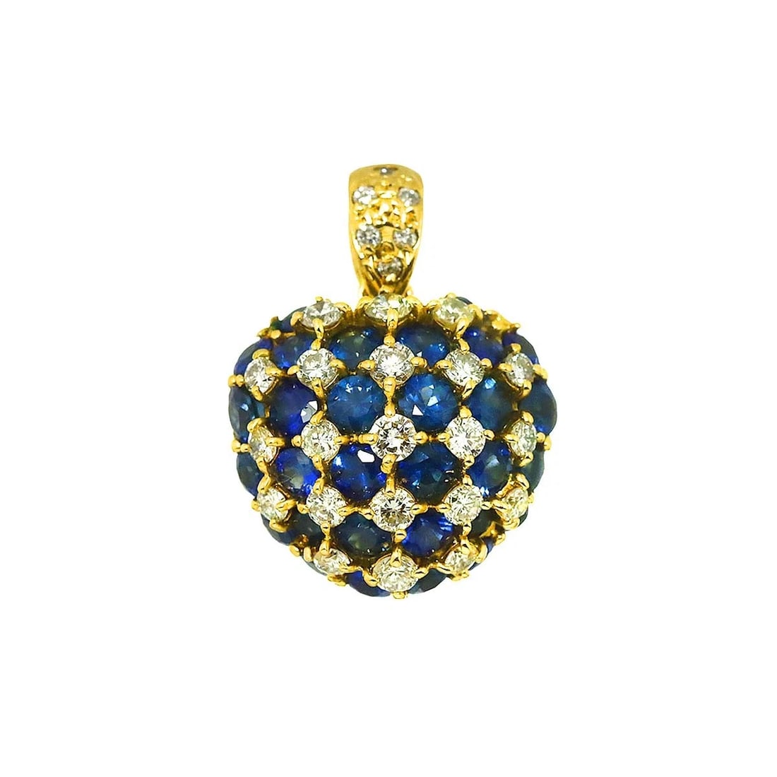 SAPPHIRE DIAMOND PENDANT TOP YELLOW GOLD 750: Sapphire Diamond Pendant Top Yellow Gold 750 Brand: Unbranded Type/Style: Pendant Material: 750 Yellow Gold, Main Stone Sapphire Color: Gold Size: W 15.1 X H 20.8mm(full length) Thickness:9.1mm bail:(