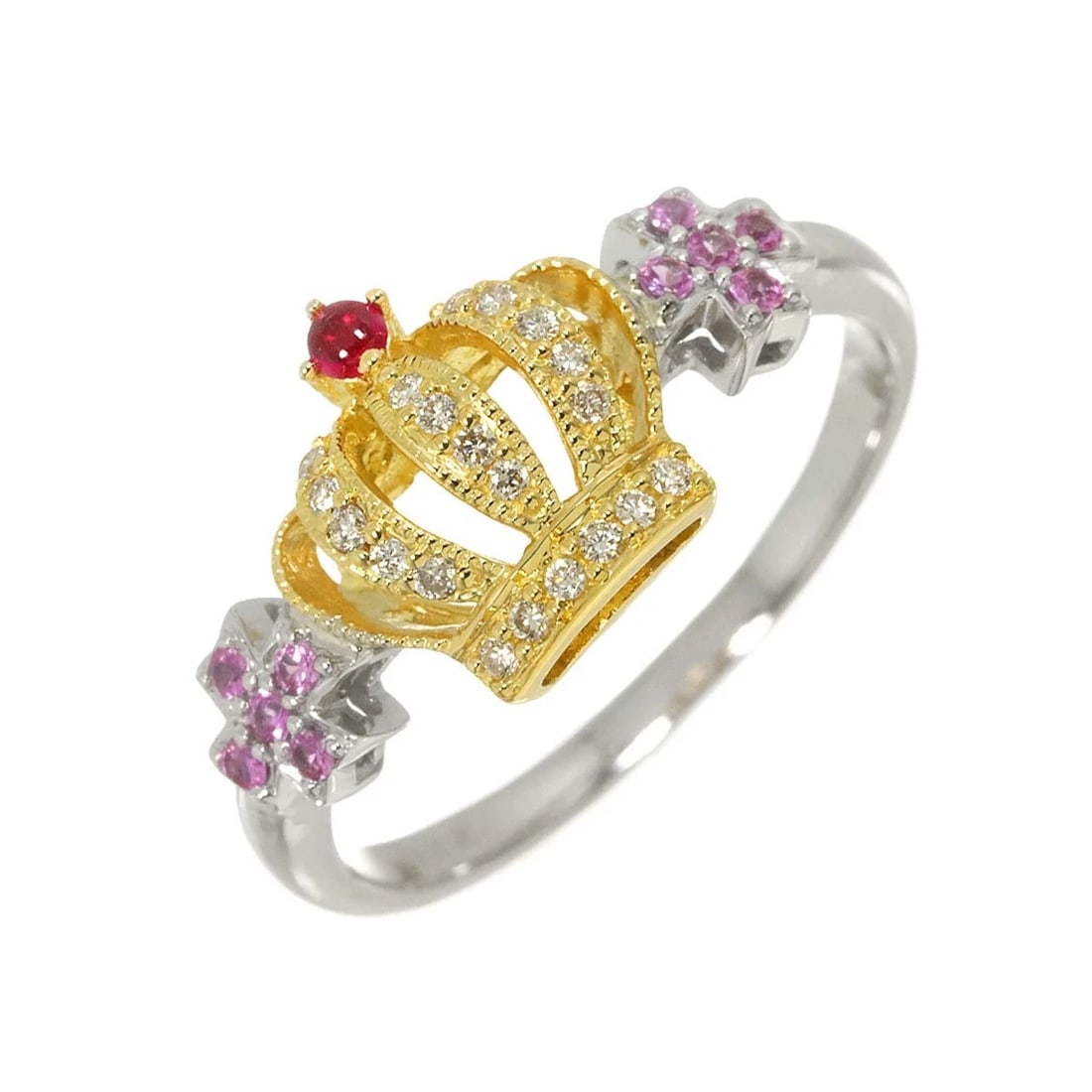 DIAMOND SAPPHIRE RUBY RING YG WG: Diamond Sapphire Ruby Ring YG WG Brand: Unbranded Type/Style: Ring Material: 750 White Yellow Gold, Main Stone Natural Color: Gold Size: 8.25(US) Accessories: None Accessories Notice: When purchasing