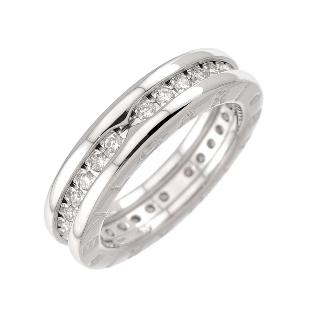 BVLGARI B-ZERO1 DIAMOND RING WG 750: BVLGARI B-zero1 Diamond Ring WG 750 Brand: BVLGARI Type/Style: Ring Material: 750 White Gold, Main Stone Natural Color: White Gold Size: 4.5-4.75(US) Accessories: None Accessories Notice: