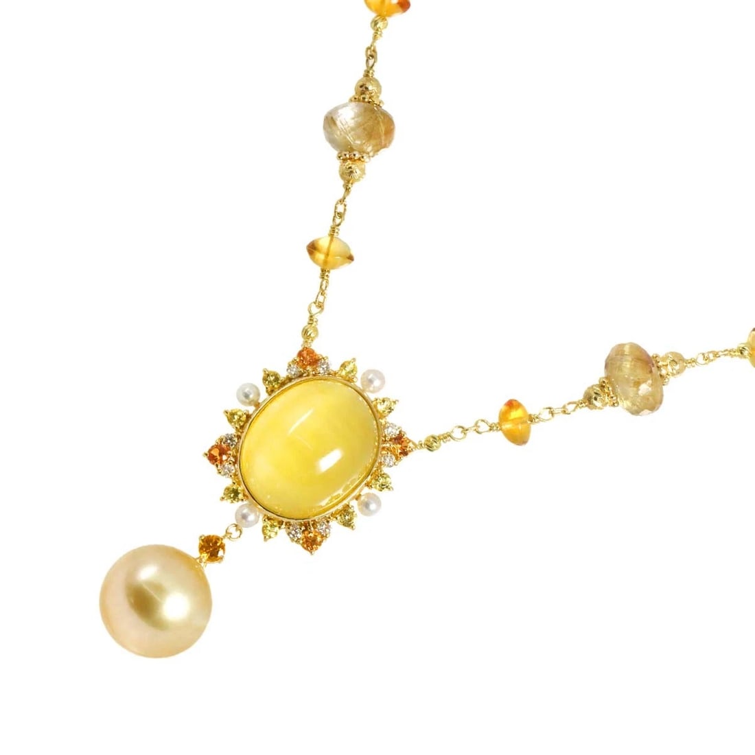 QUARTZ DIAMOND SOUTH SEA PEARL NECKLACE YG 750: Quartz Diamond South Sea pearl Necklace YG 750 Brand: Unbranded Type/Style: Necklace Material: 750 Yellow Gold, Color: Gold Size: internal circumference of the chain:17.7inch-15.7inch Top Charm(max):W