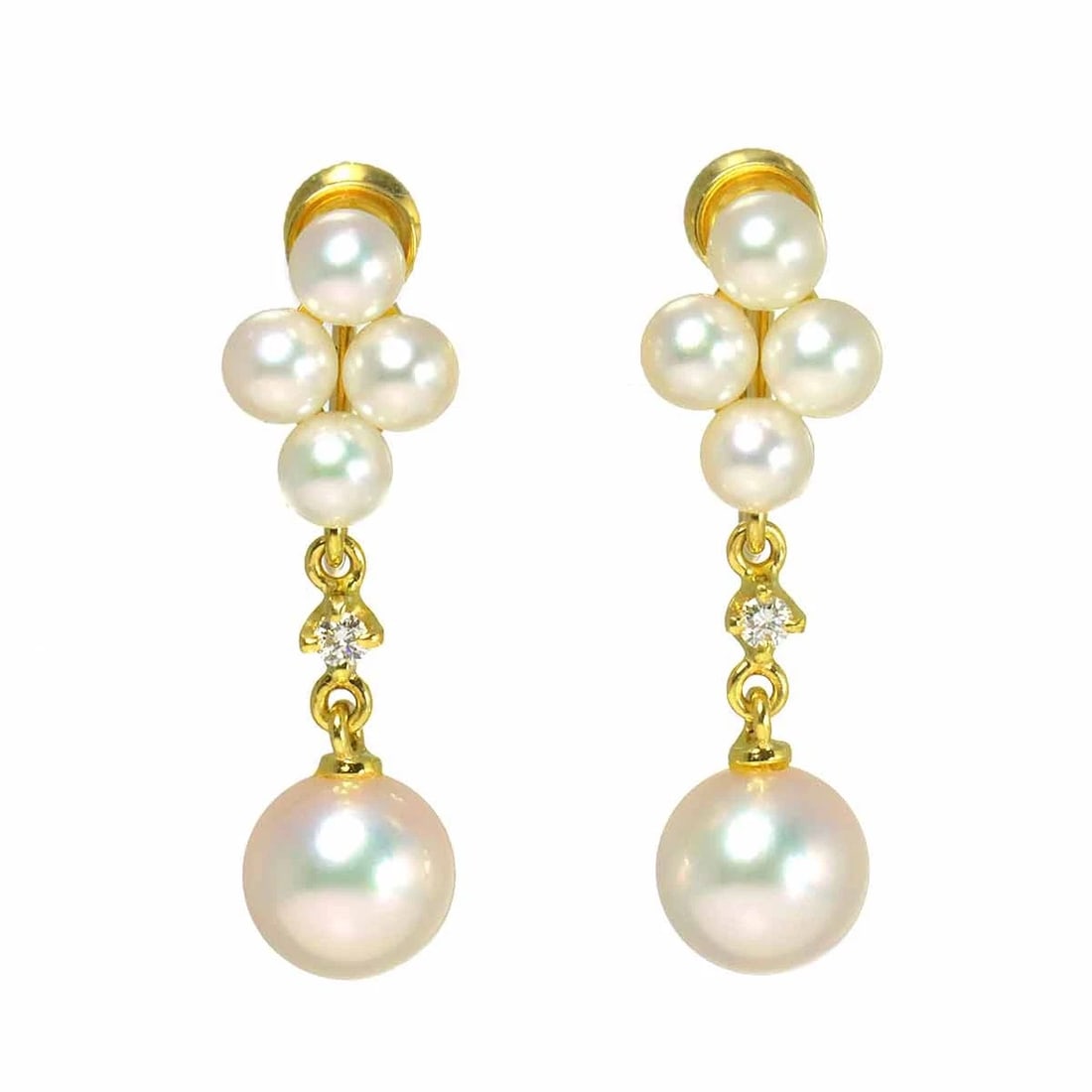 MIKIMOTO AKOYA PEARL DIAMOND EARRINGS: MIKIMOTO Akoya Pearl Diamond Earrings Brand: MIKIMOTO Type/Style: Earrings Material: 750 Yellow Gold, Color: Yellow Gold Size: W7.3 x H24.5mm Accessories: None Accessories Notice: When pur