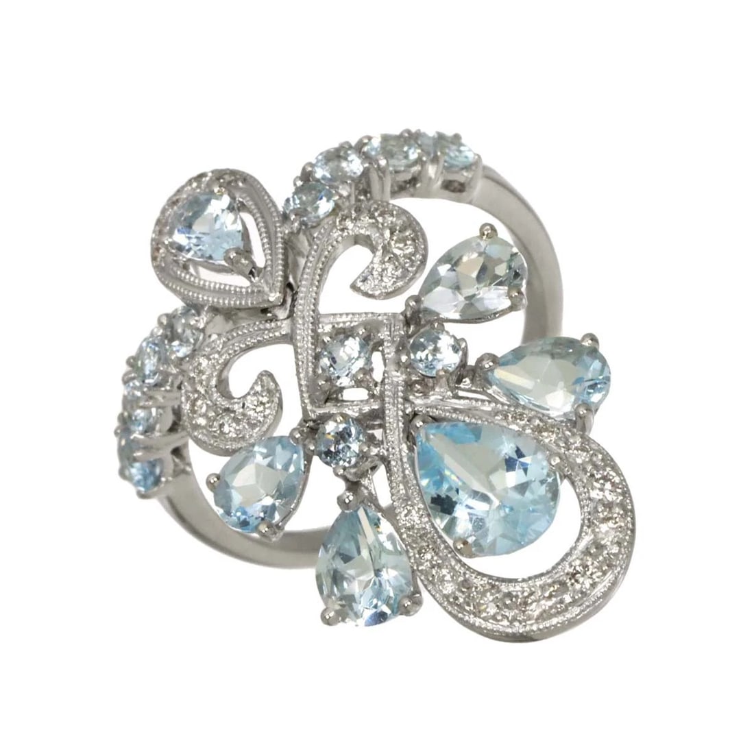 AQUAMARINE DIAMOND RING WHITE GOLD: Aquamarine Diamond Ring White Gold Brand: Unbranded Type/Style: Ring Material: 750 White Gold, Color: White Gold Size: 6(US) Accessories: None Accessories Notice: When purchasing pre-owned