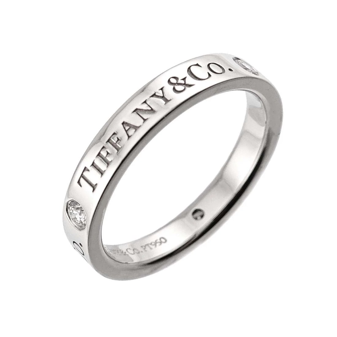 TIFFANY CO. LOGO FLAT BAND RING DIAMOND PLATINUM: TIFFANY Co. Logo Flat Band Ring Diamond Platinum Brand: TIFFANY Co. Type/Style: Ring Material: PT950, Main Stone Natural Color: Platinum Size: 4-4.5(US) Accessories: None Accessories Notic