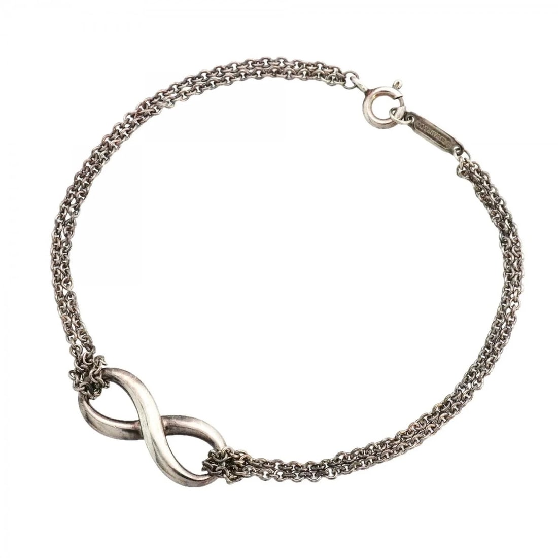 TIFFANY & CO. INFINITY DOUBLE CHAIN BRACELET, STERLING SILVER 925: Tiffany & Co. Infinity Double Chain Bracelet, Sterling Silver 925 Brand: Tiffany Type/Style: Charm bracelet Material: Silver 925, Color: SILVER Size: Size Length 16.5cm / 6. '' Accessories: None <