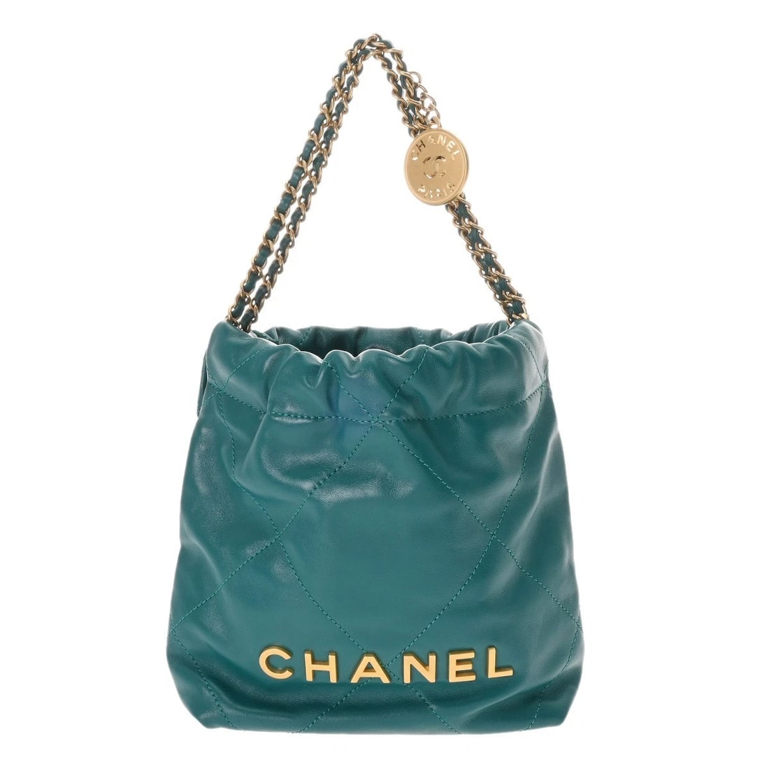 CHANEL MINI HANDBAG GREEN HANDBAG: CHANEL Mini Handbag green Handbag Brand: CHANEL Type/Style: Handbag Material: Shiny calfskin Color: green ? Gold Metal Size: H:about 7.5inch W:about 8.7inch (maximum) D:about 2.6inch Accessories: