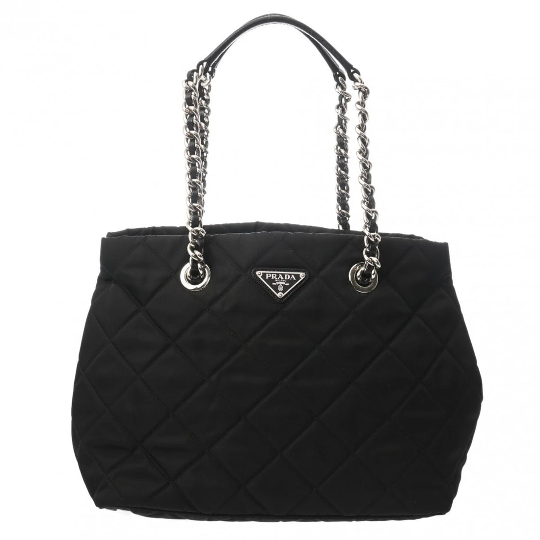 PRADA 2WAY TOTE NYLON BLACK HANDBAG: PRADA 2WAY Tote Nylon black Handbag Brand: PRADA Type/Style: Handbag Material: Nylon Color: black ? SilverMetal Size: H:about 9.1inch W:about 11.4inch D:about 6.3inch Accessories: None Acc
