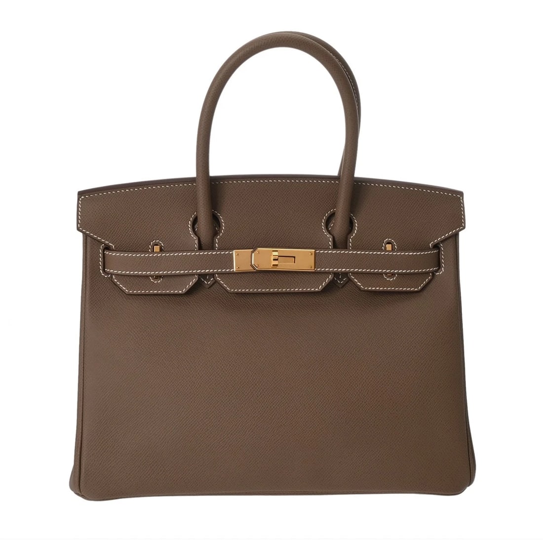 HERMES BIRKIN 30 VEAU EPSOM ETOPE HANDBAG: HERMES Birkin 30 Veau Epsom Etope Handbag Brand: HERMES Type/Style: Handbag Material: Veau Epsom Color: Etope ? Gold Metal Size: H:about 8.5inch W:about 11.8inch (Bottom) D:about 5.9inch Accessori