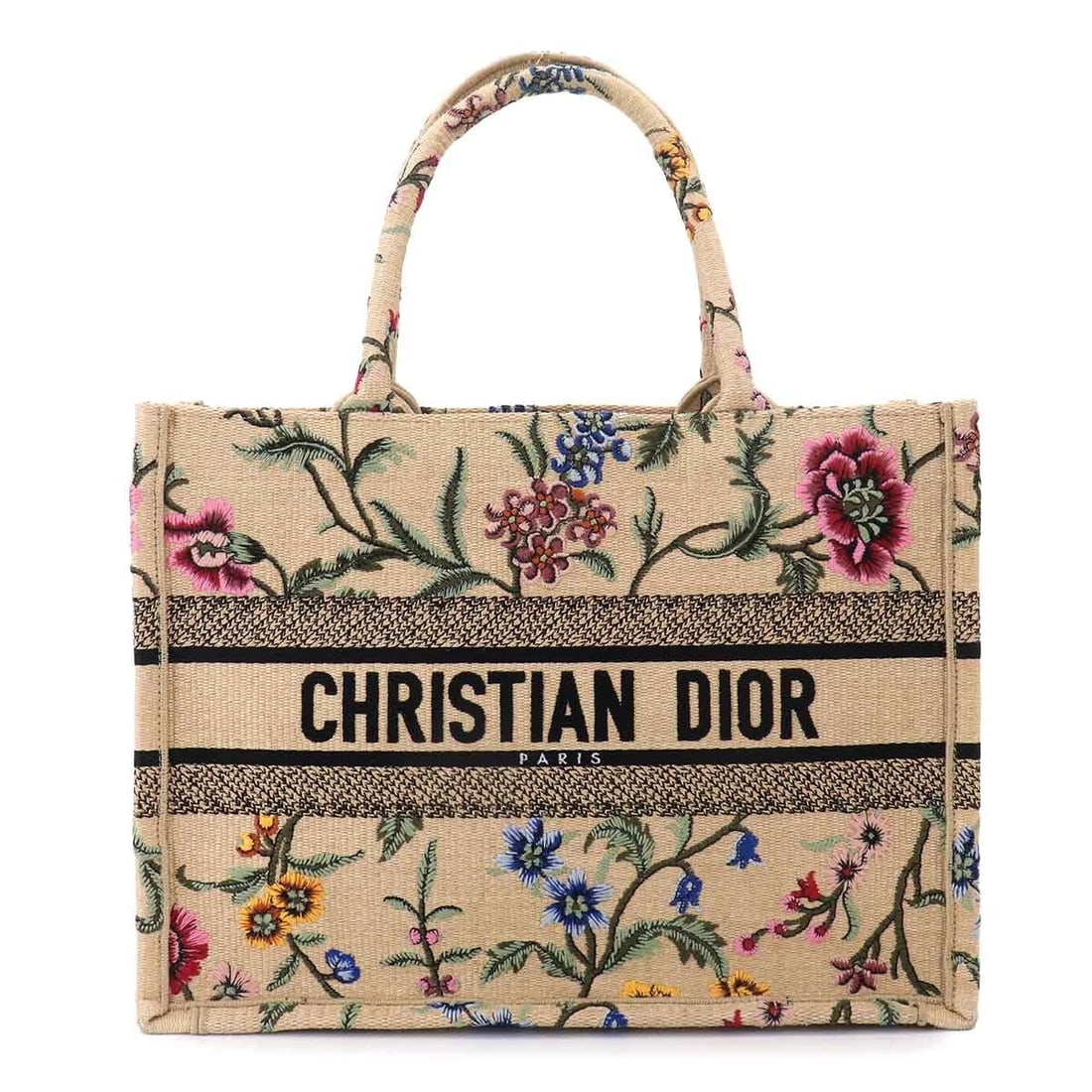 CHRISTIAN DIOR PETITE FLEUR BOOK TOTE MEDIUM BAG: Christian Dior Petite Fleur Book Tote Medium Bag Brand: Christian Dior Type/Style: Tote Bag Material: Canvas Color: Beige , Multi color Size: W 14.17 inch, H 10.83 inch, D 6.10 inch Accessories: N