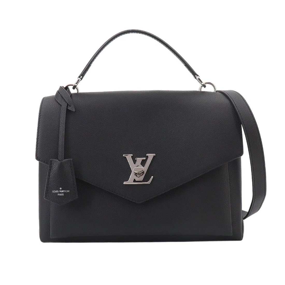 LOUIS VUITTON MY LOCK ME SATCHEL 2WAY HAND BAG: LOUIS VUITTON My Lock Me Satchel 2way Hand Bag Brand: LOUIS VUITTON Type/Style: Hand Bag / Shoulder Bag Material: Leather Color: Noir Size: W 10.63 inch, H 7.48 inch, D 3.54 inch Accessories: None