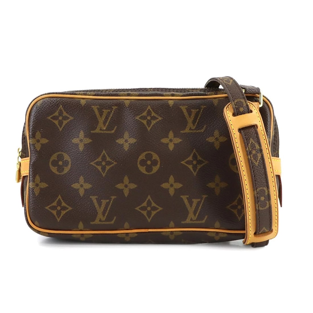 LOUIS VUIOTTON MONOGRAM POCHETTE MARLY SHOULDER BAG: LOUIS VUIOTTON Monogram Pochette Marly Shoulder Bag Brand: LOUIS VUITTON Type/Style: Shoulder Bag Material: Monogram Canvas Color: Monogram Size: W 8.66 inch, H 4.92 inch, D 1.57 inch Accessories: