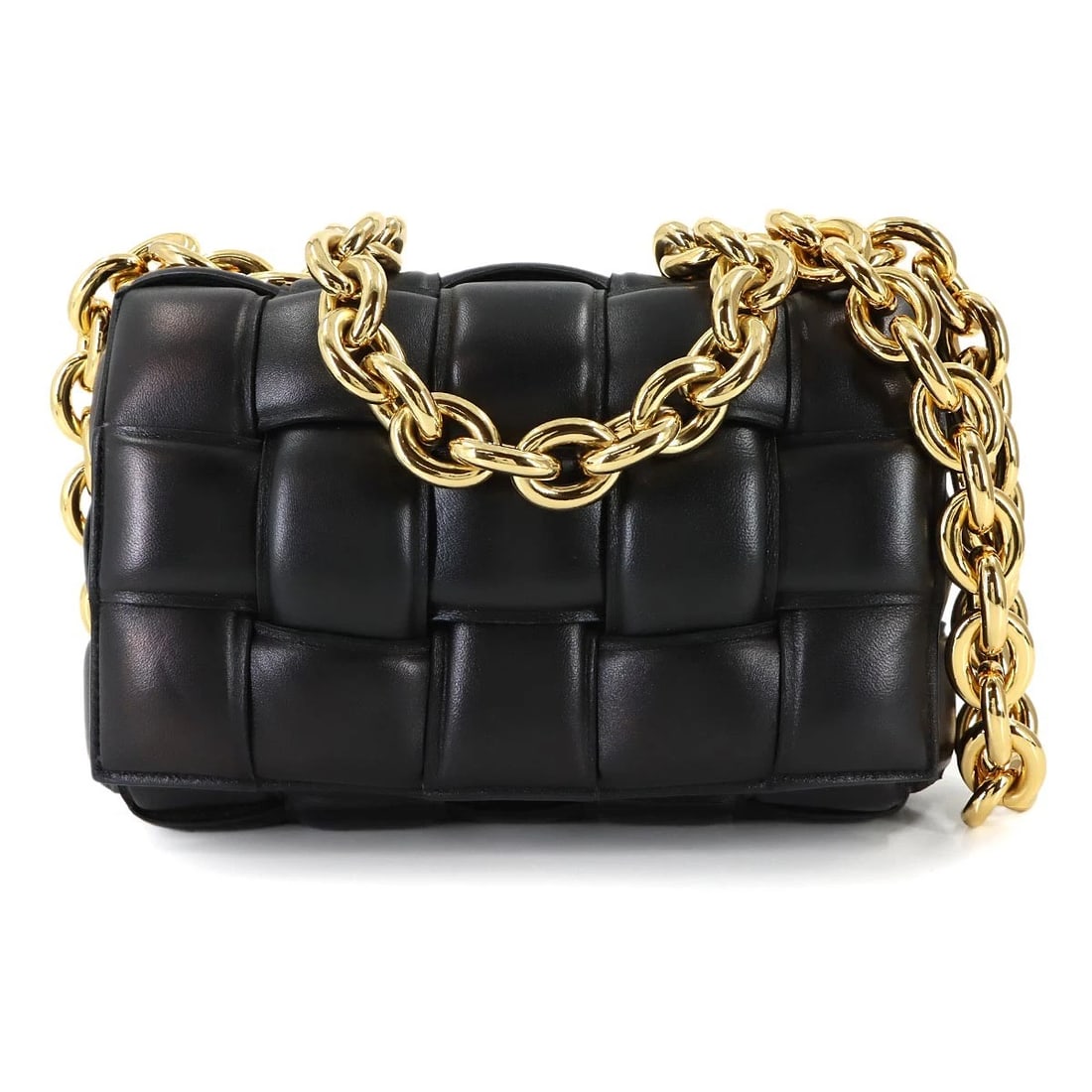 BOTTEGA VENETA INTRECCIATO CHAIN CASSETTE HAND SHOULDER BAG: BOTTEGA VENETA Intrecciato Chain Cassette Hand Shoulder Bag Brand: BOTTEGA VENETA Type/Style: Shoulder Bag Material: Leather Color: Black Size: W 10.04 inch, H 6.50 inch, D 3.15 inch Accessories: