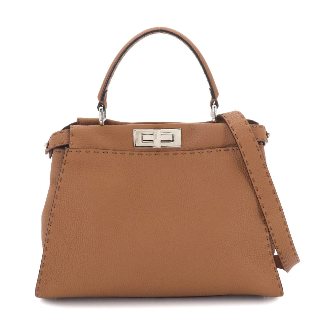 FENDI SELLERIA PEEKABOO REGULAR HAND BAG: FENDI Selleria Peekaboo Regular Hand Bag Brand: Fendi Type/Style: Hand Bag / Shoulder Bag Material: Leather Color: Brown Size: W 13.39 inch, H 10.24 inch, D 4.72 inch Accessories: None Acc