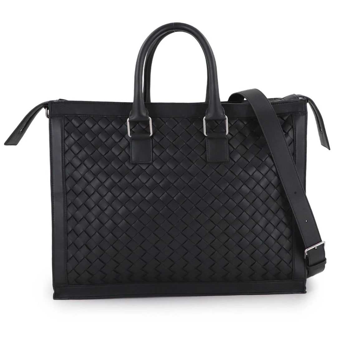 BOTTEGA VENETA INTRECCIATO BRIEFCASE SHOULDER BAG: BOTTEGA VENETA Intrecciato Briefcase Shoulder Bag Brand: BOTTEGA VENETA Type/Style: Briefcase , Shoulder Bag Material: Leather Color: Black Size: W 16.34 inch, H 12.80 inch, D 5.31 inch Accessories: