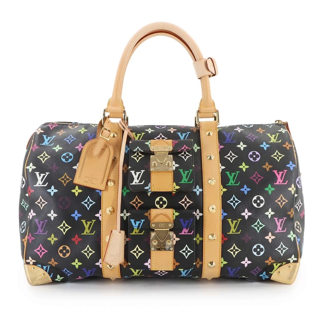 LOUIS VUITTON MONOGRAM MULTI COLOR KEEPALL 45 LUGGAGE: LOUIS VUITTON Monogram Multi Color Keepall 45 Luggage Brand: LOUIS VUITTON Type/Style: Luggage Material: Monogram Multi Color Canvas Color: Noir Size: W 17.72 inch, H 10.24 inch, D 8.27 inch Acces