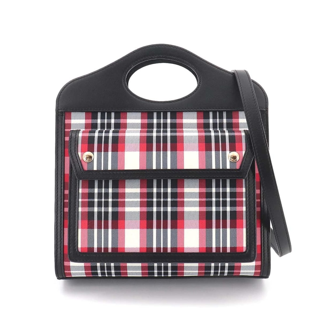 BURBERRY CHECK MINI POCKET BAG HAND SHOULDER BAG: BURBERRY Check Mini Pocket Bag Hand Shoulder Bag Brand: Burberry Type/Style: Hand Bag / Shoulder Bag Material: Leather , Nylon Color: Black , Red Size: W 9.06 inch, H 8.66 inch, D 2.56 inch Access