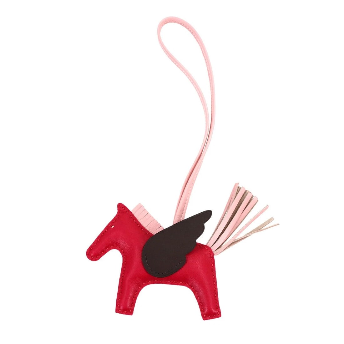HERMES RODEO PEGASUS BAG CHARM: HERMES Rodeo Pegasus Bag Charm Brand: HERMES Type/Style: Bag Charm Material: Agneau Milo , Veau Swift Color: Framboise , Rose Sakura , Rouge Sellier Size: W4.9 x H2.8 inch Accessories: None