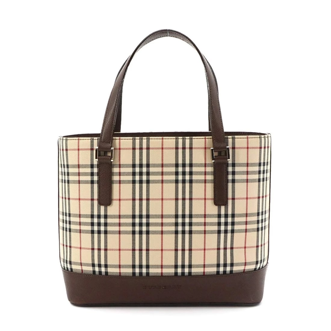 BURBERRY PLAID HAND BAG CANVAS LEATHER BEIGE (1 of 5)