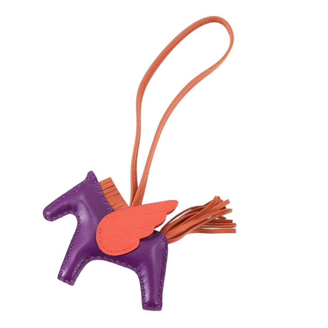 HERMES RODEO PEGASU BAG CHARM AGNEAU MILO SWIFT: HERMES Rodeo Pegasu Bag Charm Agneau Milo Swift Brand: HERMES Type/Style: Bag Charm Material: Agneau Milo , Swift Color: Violet , Cornaline , Capucine Size: W4.7 x H3 inch Accessories: None