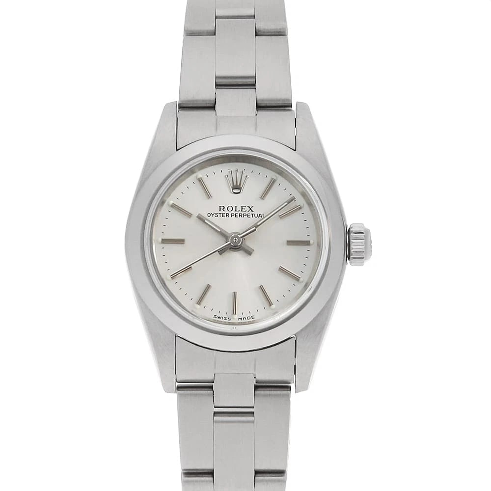 ROLEX OYSTER PERPETUAL SILVER WATCH: ROLEX Oyster perpetual Silver Watch Brand: ROLEX Type/Style: Wrist watch Material: Band Material Stainless Steel, Case Material Stainless Steel Color: Dial Color Silver Size: Case Size Case:W23.5mm Ci