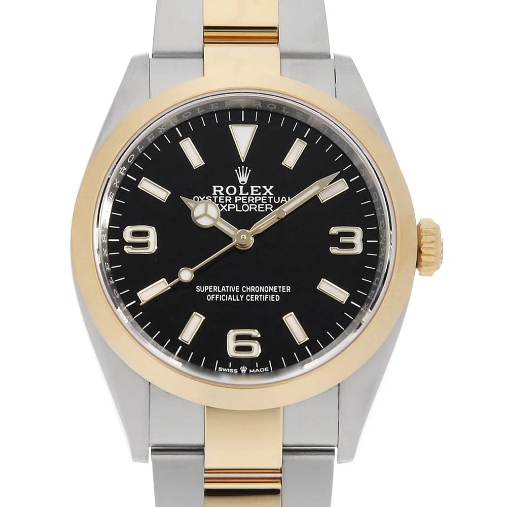 ROLEX EXPLORER BLACK WATCH: ROLEX Explorer black Watch Brand: ROLEX Type/Style: Wrist watch Material: Band Material Stainless Steel/Yellow Gold, Case Material Stainless Steel/Yellow Gold Color: Dial Color Black Size: Case Size C